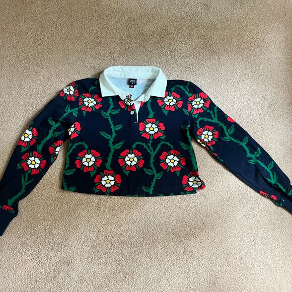 Rowing Blazers x Target Rose Print Collared Long Sleeve Rugby Shirt - Picture 2 of 8